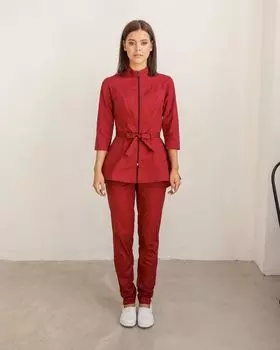 Рубашка DOCLIKE медицинская DL 423 на молнии с поясом бордовый р 46