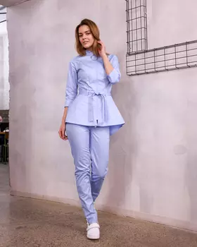 Рубашка DOCLIKE медицинская DL 423 с поясом голубой р 44