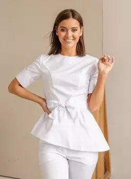 Рубашка DOCLIKE медицинская DL 429 баска с ассиметричным низом белый р 42
