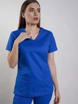 Рубашка Доктор Чехов медицинская с V-образным вырезом женская синяя р 48