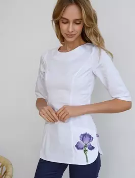 Рубашка Лечи Красиво медицинская с вышивкой ирис р.46 белый