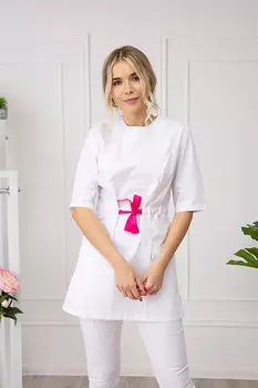 Рубашка MiTa медицинская белый с розовым поясом рост 158-164 р 44