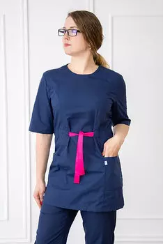 Рубашка MiTa медицинская темно-синий с малиновым поясом рост 158-164 р 48