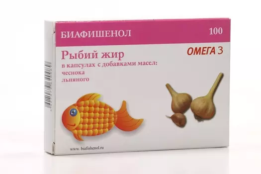 Рыбий жир Биафишенол с маслом чеснока/льна 0.35 г, 100 шт, капсулы