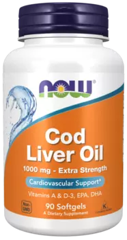 Рыбий жир NOW из печени трески, 1 000 мг, 90 шт, капсулы