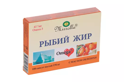 Рыбий жир Омега-3 с маслом облепихи, 0,37 г, 100 шт, капсулы