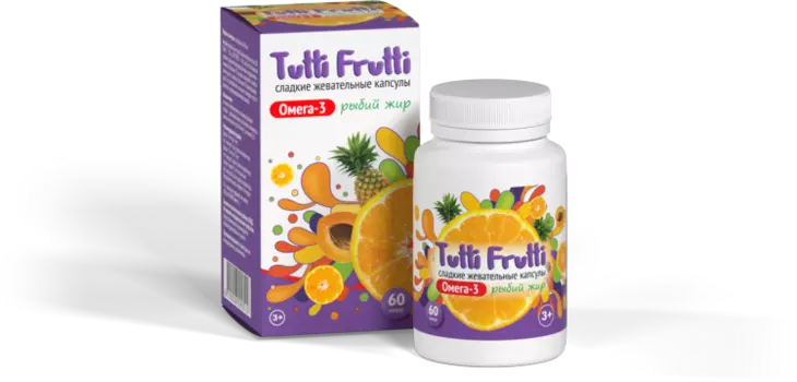 Рыбий жир Тутти Фрутти Омега 3, 500 мг, 60 шт, капсулы жевательные сладкие