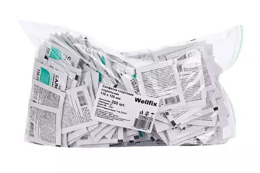 Салфетка Wellfix стерил антисептическая спиртовая 110х125 мм