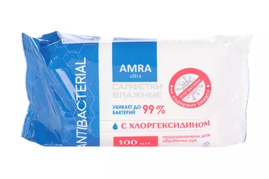 Салфетки Amra влажные Антибактериальные, 100 шт