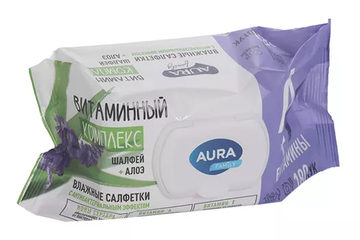 Салфетки Aura Family влажные антибактер эффект с крышкой, 180 шт