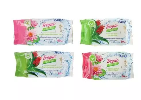Салфетки Аура влаж тропик освеж, 60 шт