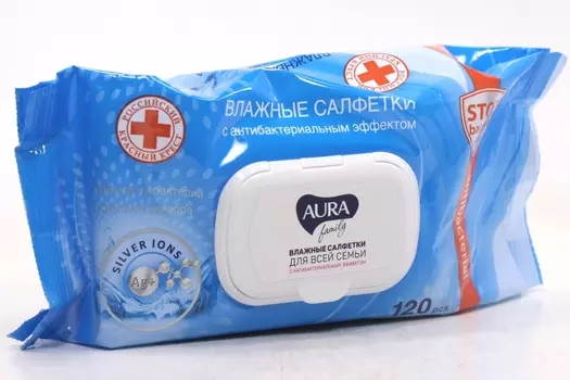 Салфетки Аура влажн антибактер д/всей семьи, 120 шт, с крышкой