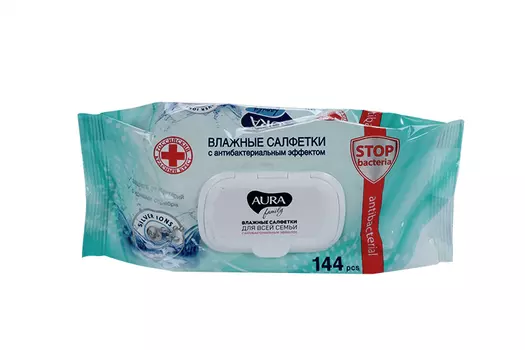 Салфетки Аура влажн Фэмили антибактер, 144 шт