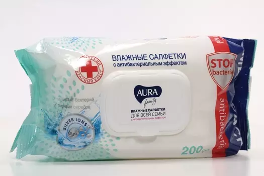 Салфетки Аура влажн Фэмили антибактер эффектом, 200 шт
