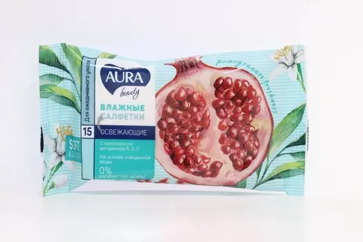 Салфетки Аура влажн освеж, 15 шт, в ассорт