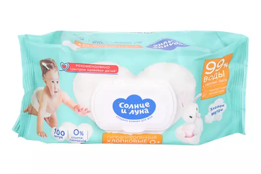 Салфетки детские Солнце и луна влажн экстракт липы, 100 шт