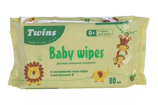 Салфетки детские Твинс влажн экстракт алоэ/вит Е, 80 шт