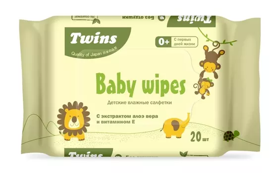 Салфетки детские Твинс влажн экстракт алоэ/вит Е, 20 шт