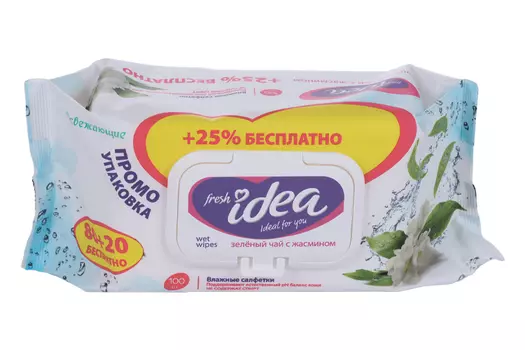 Салфетки Fresh idea Зеленый чай с жасмином влаж, 100 шт, с крышкой