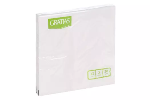 Салфетки Gratias 3-х слойные бумажные белые 33х33 см, 20 шт