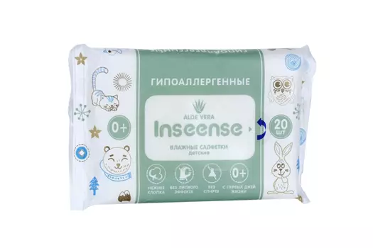 Салфетки Inseense влаж с алоэ вера д/детей, 20 шт
