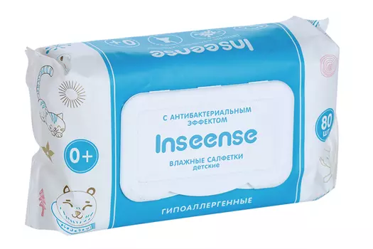 Салфетки Inseense влаж с антибак эффектом д/детей, 80 шт