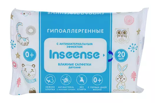 Салфетки Inseense влаж с антибак эффектом д/детей, 20 шт