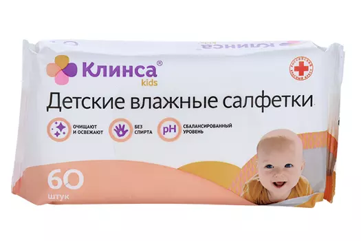 Салфетки Клинса кидс влаж детс, 60 шт
