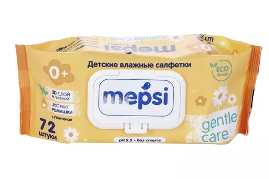 Салфетки Мепси Джэнтл Кеа детские/влажные с экстр ромашки, 72 шт