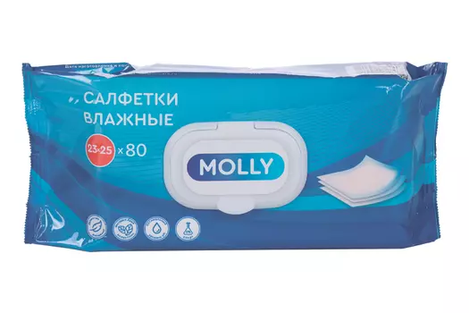 Салфетки Molly влажные очищающие с крышкой, 80 шт