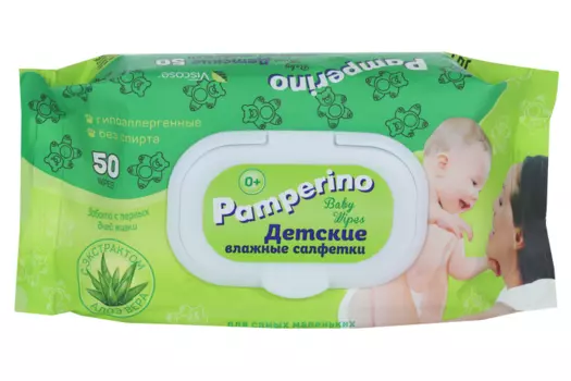 Салфетки Памперино влажн дет с алоэ вера, 50 шт