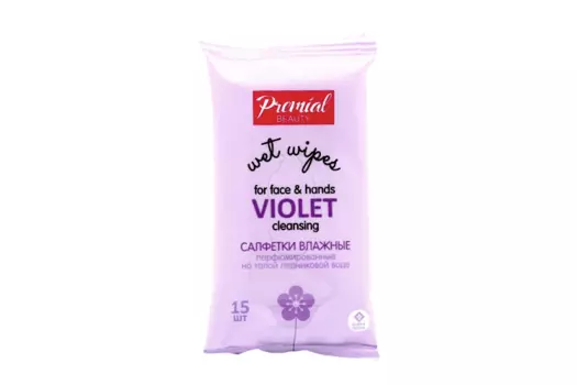 Салфетки Premial la fleur влаж очищающие ароматерапия фиалка, 15 шт