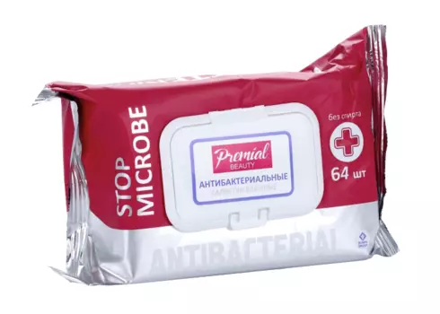 Салфетки Premial влажн антибактериальные, 64 шт