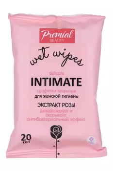 Салфетки Premial влажн для интимной гигиены женские экстакт розы, 20 шт