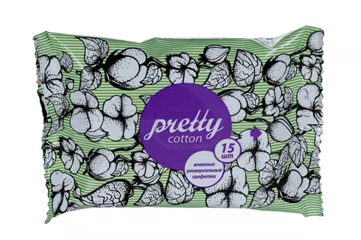Салфетки Претти Коттон влажн очищ универсал, 15 шт