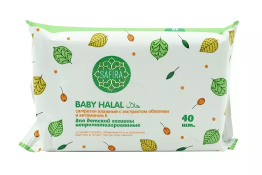 Салфетки SAFIRA влажные неаром экстр облепихи/вит Е д/детской гигиены, 40 шт