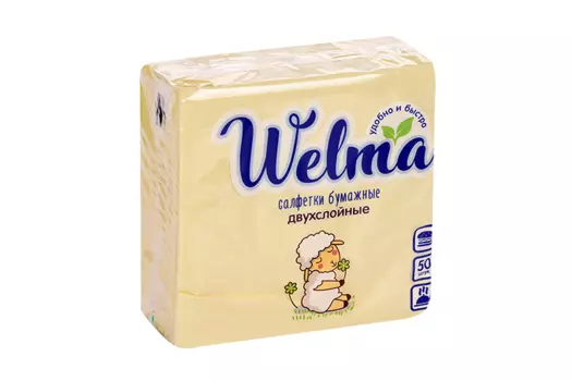 Салфетки Welma бумажные двухслойные пастельных тонов, 50 шт, желтые