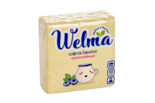 Салфетки Welma бумажные однослойные 50 шт, желтые