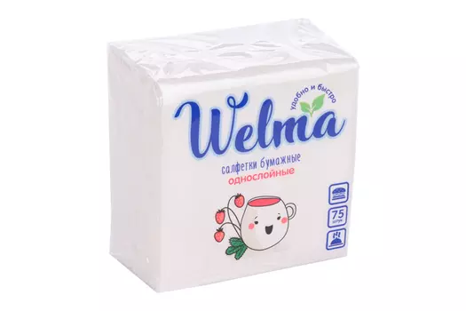 Салфетки Welma бумажные однослойные, 75 шт, в ассортименте