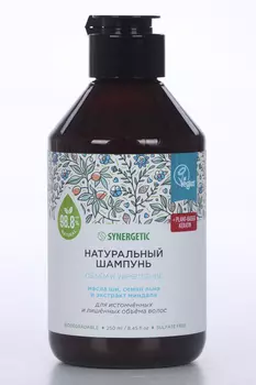 Шампунь SYNERGETIC д/волос объём/укрепление масла ши/семян льна/экстракт миндаля, 250 мл