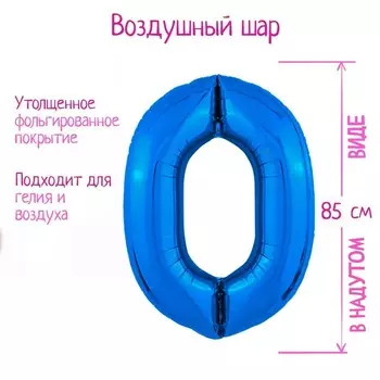 Шар фольгированный LETI «Цифра 0», цвет синий Slim