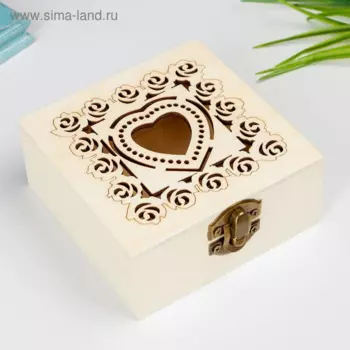 Шкатулка дерево под роспись Сердце и розы 5х10х10 см