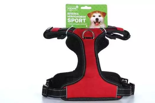 Шлейка нейлон SPORT с ручкой, красная Размер M обхват груди 55-65 см