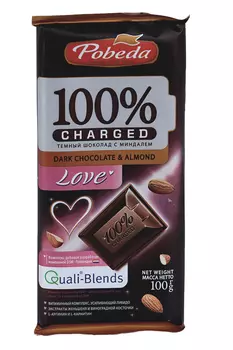 Шоколад Чаржед Лав темный с миндалем, 100 г