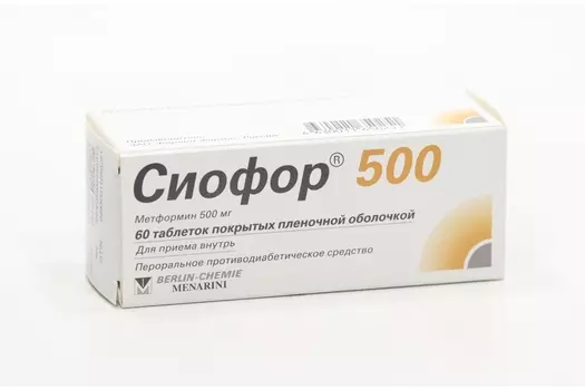 Сиофор 500 500 мг, 60 шт, таблетки покрытые оболочкой (Д)