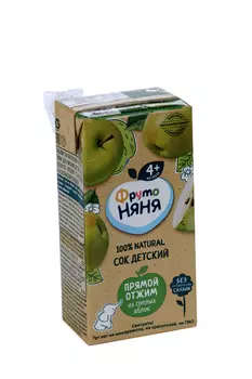 Сок Фрутоняня яблоко/прямой отжим/неосветл д/дет ранн возр (с 4 мес), 0,2 л