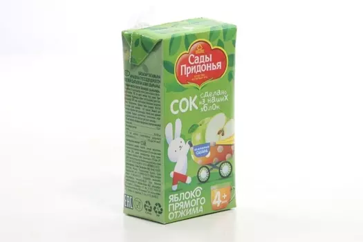 Сок Сады Придонья яблочный прямого отжима осветленный б/сахара (с 4 мес), 125 мл
