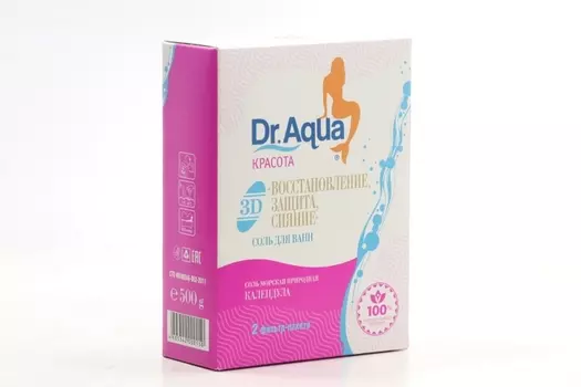 Соль д/ванн Dr Aqua Красота морская 3D восстановление/защита/сияние Календула, 250 г, 2 шт, фильтр-пакет