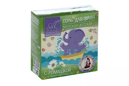 Соль д/ванн Silk Bath Морская природная детская с ромашкой, 250 г, 4 шт, фильтр-пакет