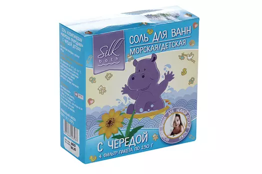 Соль д/ванн Silk Bath Морская природная детская с чередой, 250 г, 4 шт, фильтр-пакет